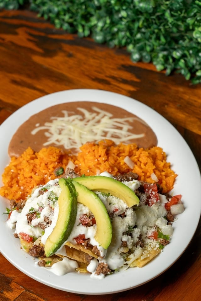 Chilaquiles with Eggs & Meat Plate.
